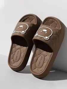 Cute Cartoon Bear Slippers for Men, Simple Diamond Pattern Design, Soft Material for Home Relaxation, Fun and Comfort for Daily Use, Cartoon Slides, Footwear