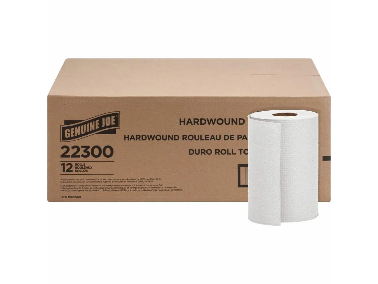 Genuine Joe Hardwound Roll Towels 1.82"Core 7-7/8"x350' 12 Rolls/CT WE 22300