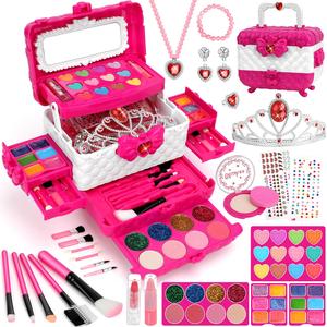princess makeup toy, 56pcs/set washable makeup toy with jewelry, pretend play makeup toy for girls, birthday gift for girls, festival gift