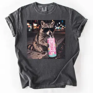 Raccoon Cotton Candy Drink Graphic Tees, Comfort Colors Shirt, Fun Animal Lover Shirt, Funny Meme Genz Dank Raccoon Shirt, Funny Raccoon T-Shirt