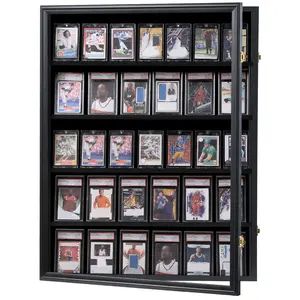 35 Graded Sports Card Display Frame -Baseball Card Display Case Lockable - Trading Card Collector Wall Display Holder for Basketball Football Hockey Cards, UV Protection Acrylic, Gold Locks