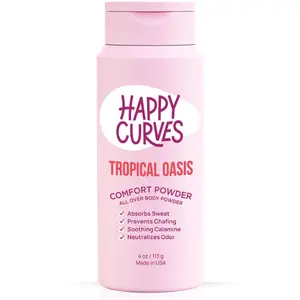 Happy Curves Comfort Powder Tropical Oasis Talc Free Anti Chafe Body & Foot Dusting Powder 4 oz for Women Controls Inner Thigh Chafing & Odor