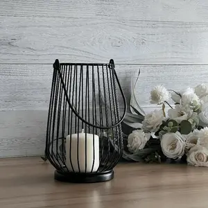 New Christmas Decor: 10" Black Metal Lantern for Holiday Table Centerpieces & Festive Porch Displays