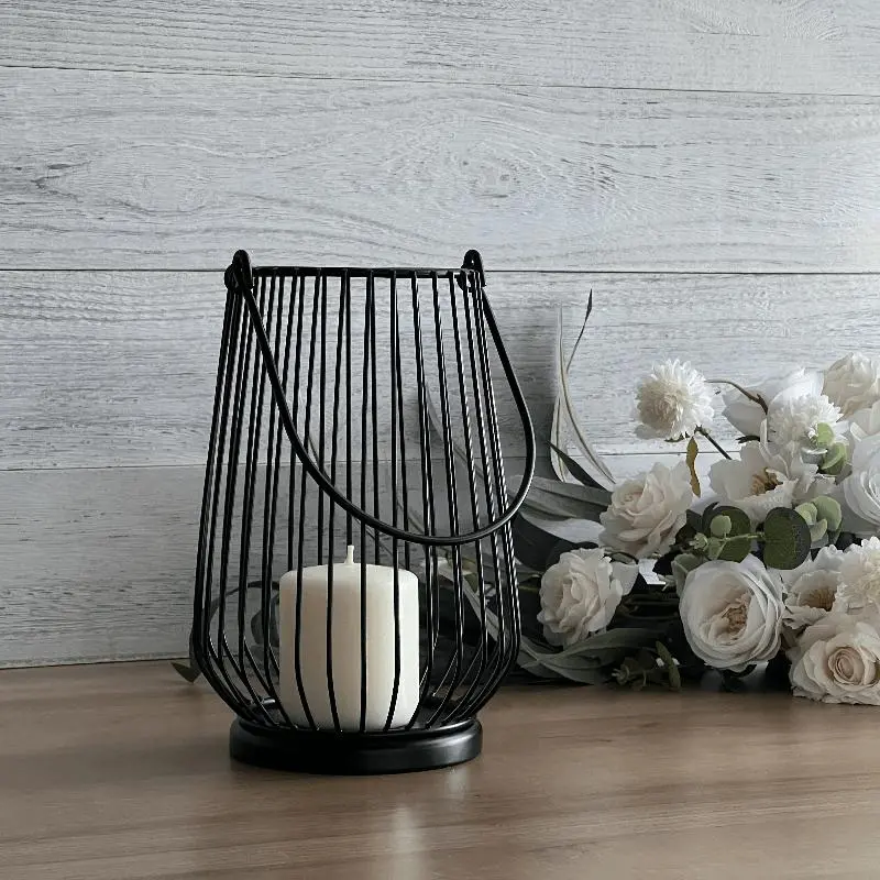 New Christmas Decor: 10" Black Metal Lantern for Holiday Table Centerpieces & Festive Porch Displays