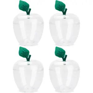 HANZE Large Clear Apple Container, Apple Shaped Candy Toy Filling Containers Jar, Back To School Teacher Appreciation Gift, Wedding Party Ornaments Christmas Decorations Supplies Favors - 4 Pack