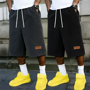 Corduroy two-piece set for men: 3/4 shorts and a solid-color loose casual straight athletic pair for summer