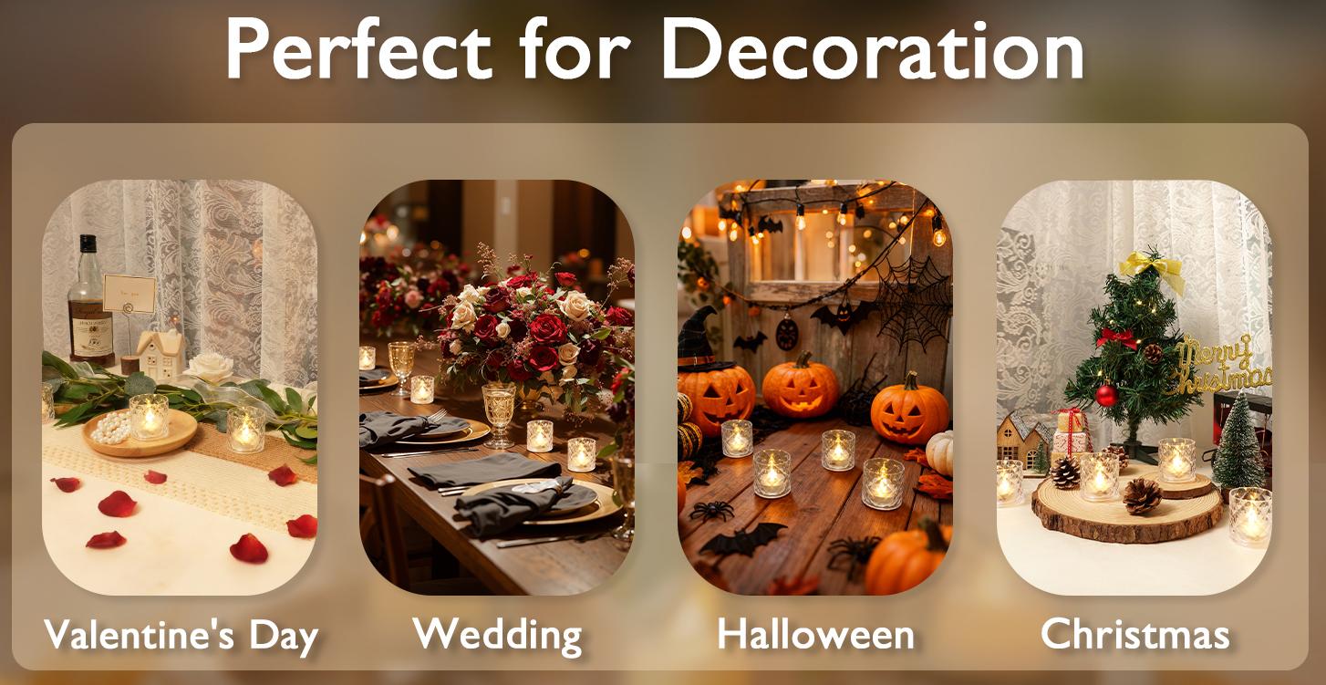 Homemory 2" x 2" Acrylic Votive Candle Holders with Auto Timer Flameless Led Tealight,mothersdaygift Battery Powered Fake Electric Candles for Wedding Centerpiece, Table, Christmas Decor (12Pack, Clear Base)