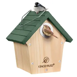 Kingsyard Wooden Bird House with Predator Guard Wren Nesting Box for Outdoor Garden Patio Wild Bird Watching Green Eco-Friendly Choice