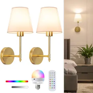 2pcs Recharge Wall Lamp With Remote Control Retro Interior Decoration Lighting For Bedroom Hotel Corrior Study RGB Bulb Wall Sconces