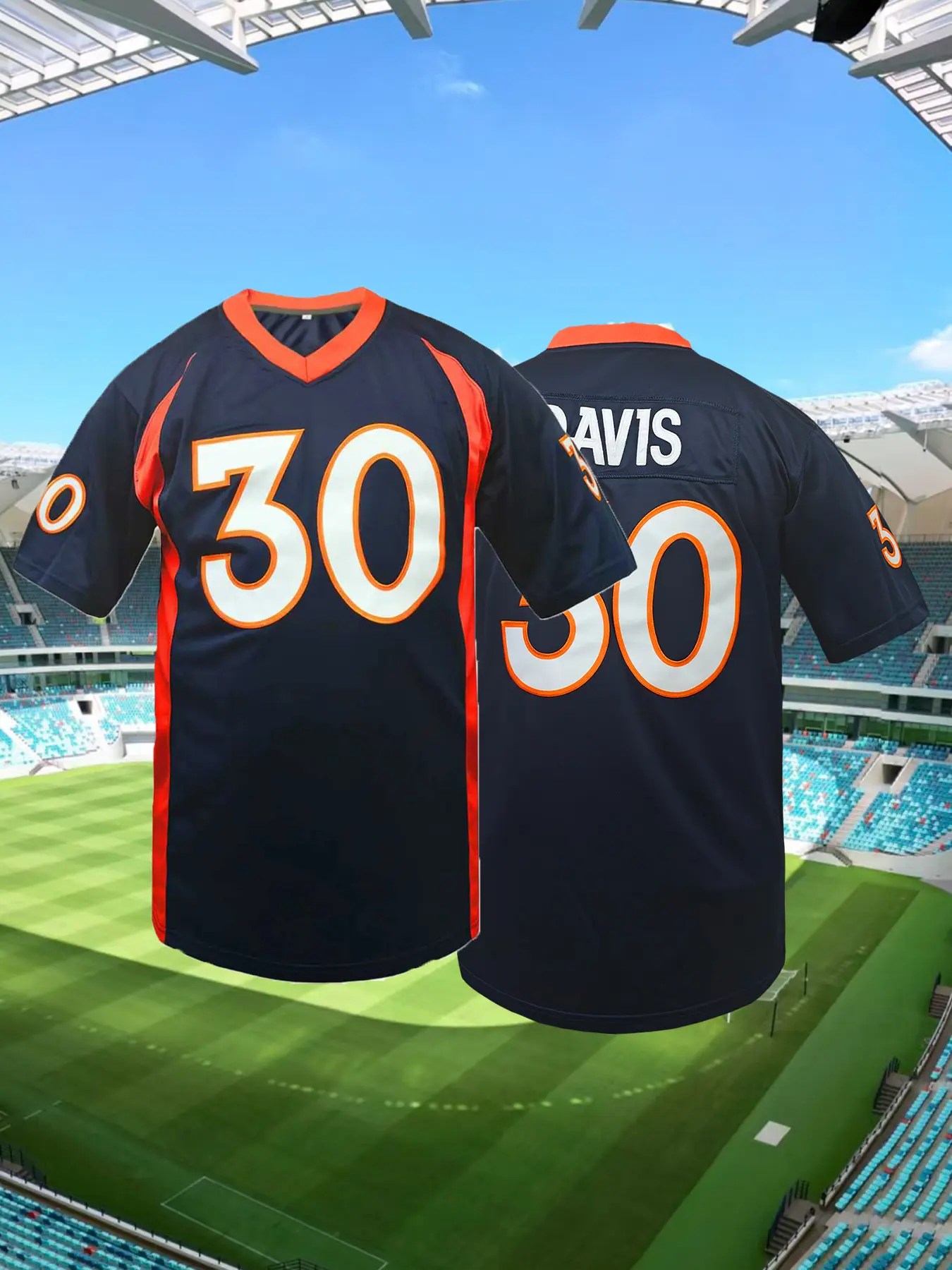 Men's Embroidered Denver#30 Denver Football Jersey, Apparel Jersey, Loose Fit Short Sleeve V-Neck Breathable Rugby Jersey, Casual Top, Athletic Tops for Daily Wear & Sports, All Season Versatile Design, Football Shirts, Football Uniform