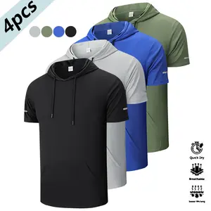 Men's Quick-Dry Hooded Short Sleeve 4-piece Set Comfortable Breathable with Reflective Strips & Large Pocket for Casual Parties Vacations Travel
