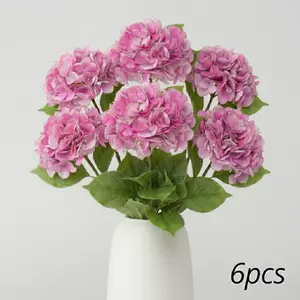 6-Piece Large Artificial Hydrangea Flowers, PVC Fake Flower Stems, Table Centerpiece Decor, Decorative Flower Arrangement, Artificial Flower Decorations, Wedding Bouquet, Artificial Bouquets, Mother's Day, Valentine's Day Gift