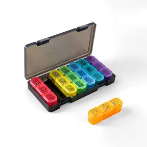 7 Day Weekly Pill Organizer, 21 Grid Rainbow Portable Pill Box, Travel Pocket Plastic Medicine Storage Case for Vitamin, Supplement, Tablet, Contraceptive Pill, Daily Medication Dispenser