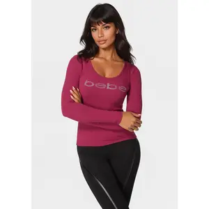 Long Sleeve Scoop Neck Bebe Logo Rib Top