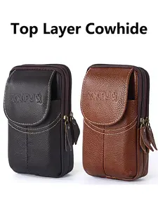 Leather Casual Waist Bag Belt Phone Case for Men, Multi-Functional Mobile Pouch for Middle Aged & Elderly, Stylish Cellphone Holder