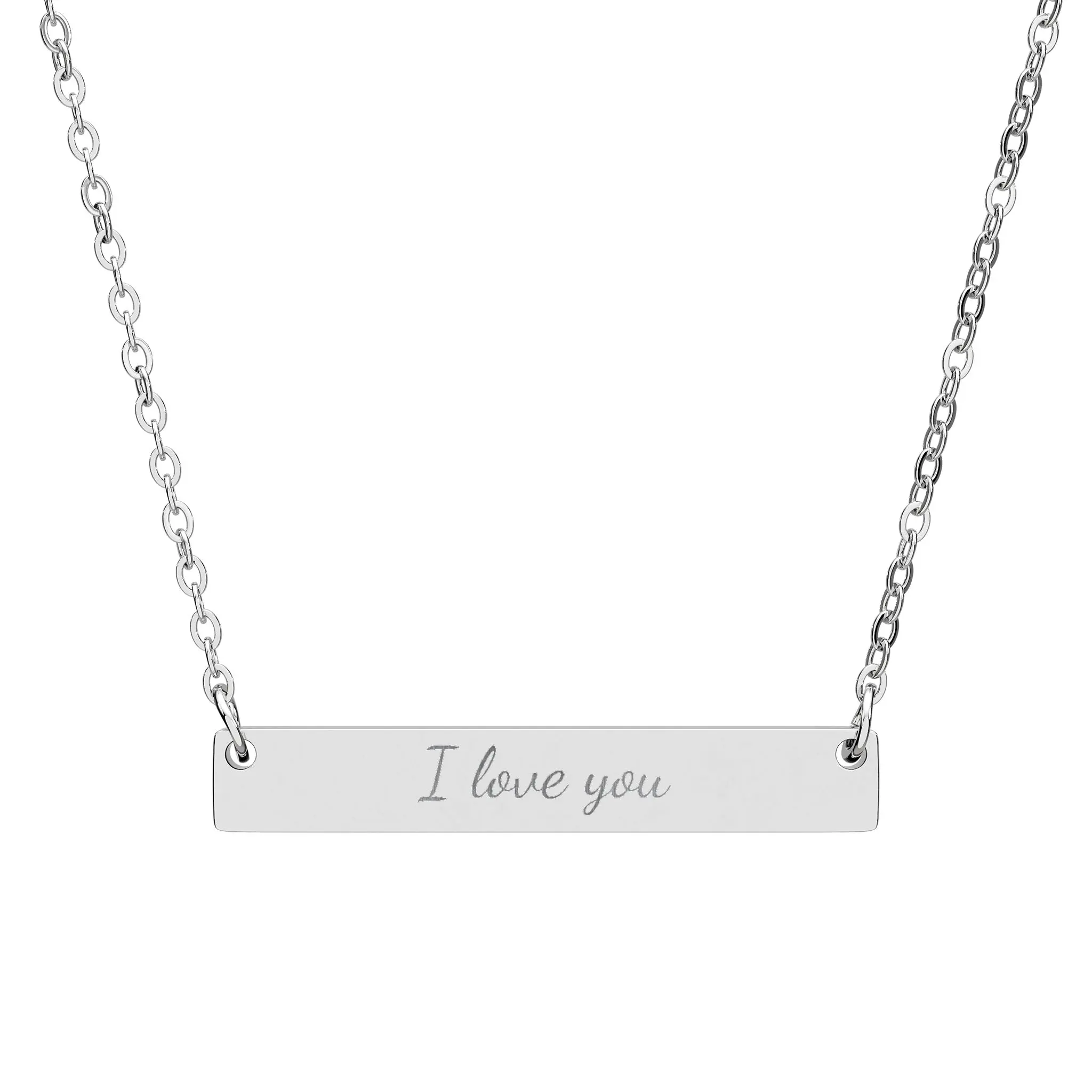 Engraved "I Love You" Horizontal Bar Necklace, Personalized Chain Jewelry Necklaces for Women