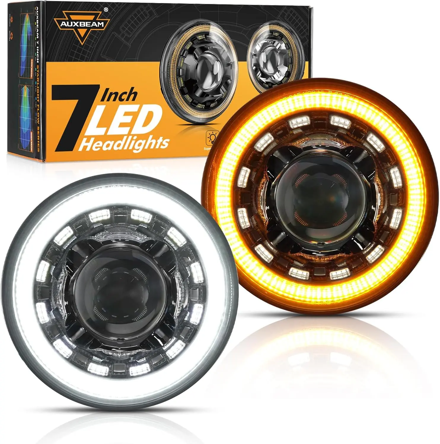 Auxbeam 7 Inch LED Headlights Black H6024 with DRL & Turn Signal & Start-up Gradient Welcome Light Replacement for 1997-2018 Jeep Wrangler JK JKU TJ LJ CJ, DOT Approved Anti-glare 7" Round Headlamps