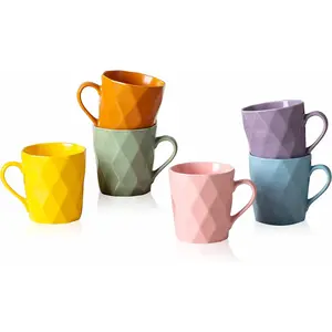 11 Ounce Porcelain Mugs, Set of 6,  and Cocoa Mug Set, Multicolor, Matte