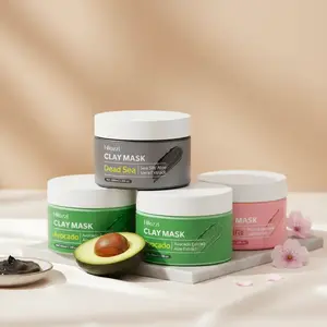 3Pcs Facial Mud Mask Set, Cherry Blossom, Avocado and Dead Sea Mud, Deep Cleansing Hydrating
