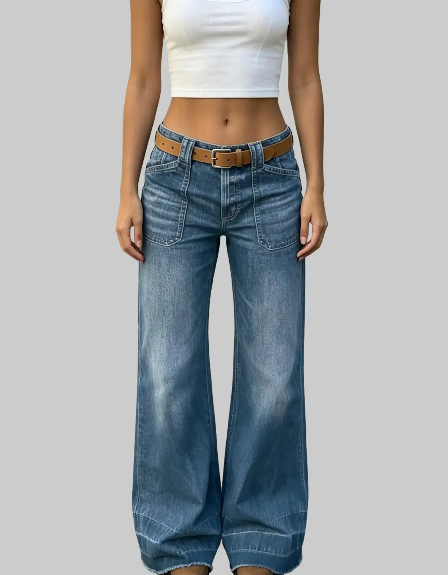Women's High-Waisted Comfortable Wide-Leg Ripped Distressed Denim Jeans - Casual Bell Bottoms for Womenswear, Jean