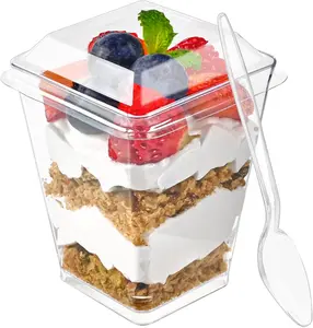 50 Pack 5 oz Plastic Dessert Cups with Lids and Spoons, Banana Pudding Cups with Lids Mini Dessert Shooters for Party