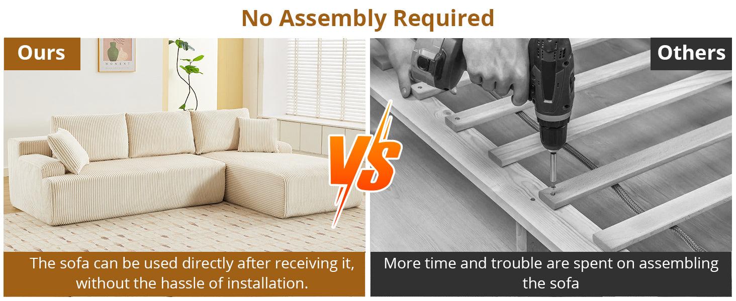 【GARVEE】Discover the 106" Modular Sectional Sofa: a luxurious L-shaped couch featuring a chaise lounge and convertible compression sleeper, crafted from soft corduroy fabric, perfect for any living room or bedroom.