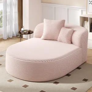 51.6" Modern Chaise Lounge Sofa Boneless Couch Sofa Bed Compression Sofa Couch with Two Supportive Pillows for Living Room, Pink