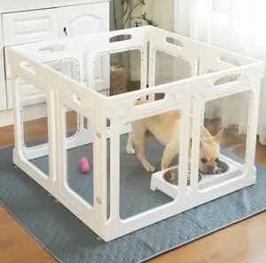 Qoility Clear Acrylic Dog Playpen Indoor, Expandable Size & Flexible Shape, Ideal for Small & Toy Dogs, White