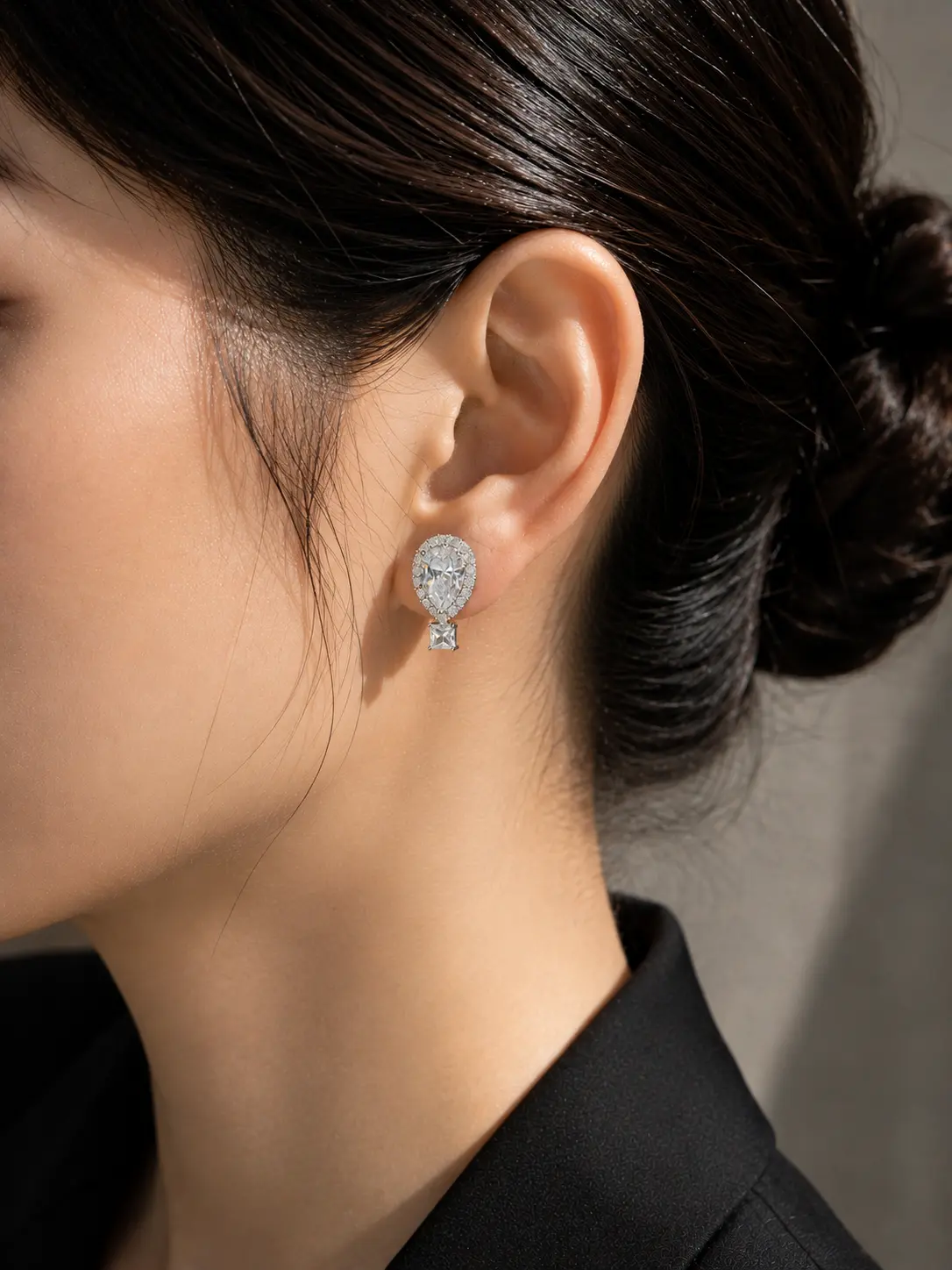 Pear Cut Crystal Halo Stud Earrings