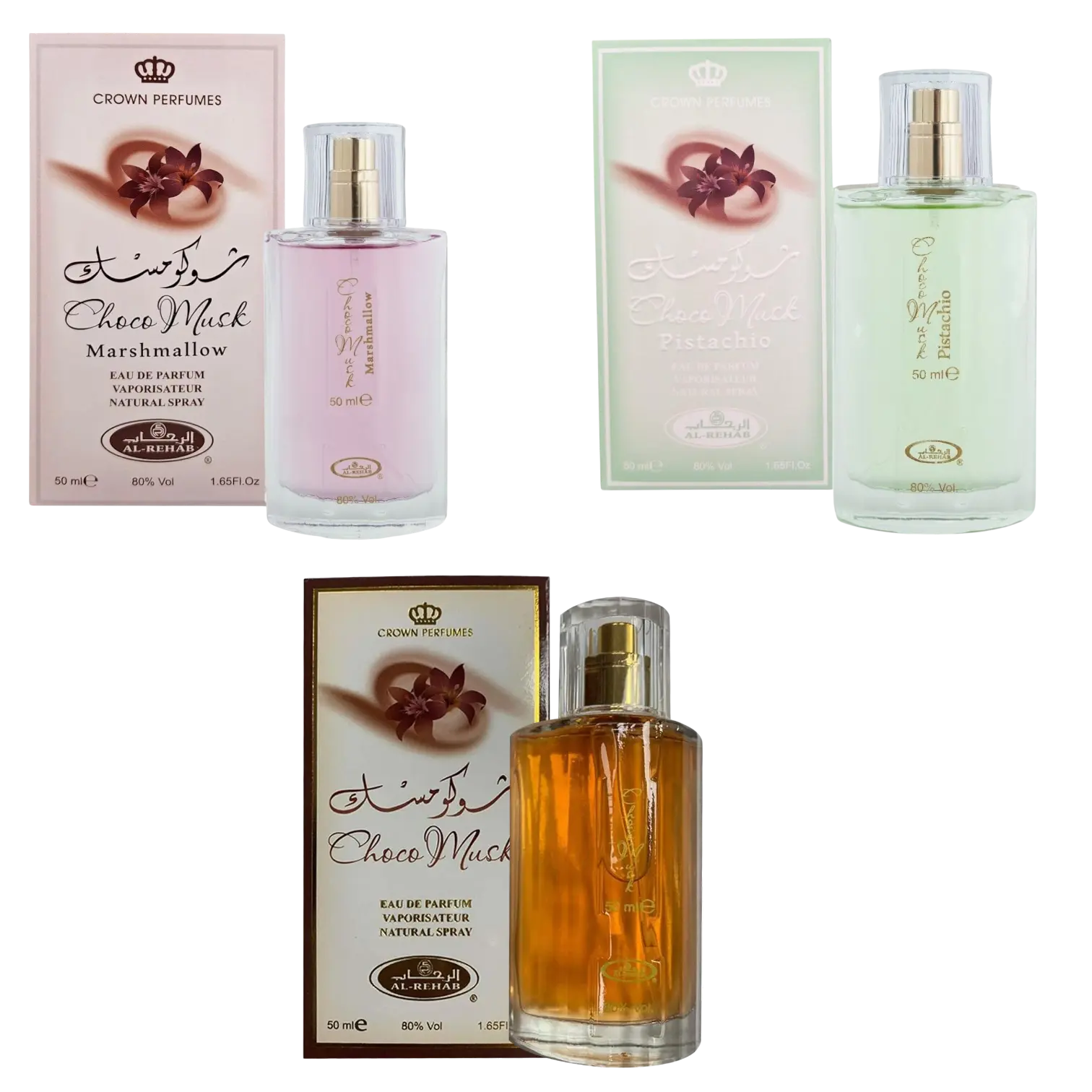 (3pc Bundle Pack) Choco Musk + Marshmallow + Pistachio by Al-Rehab EDP Spray, 50ml