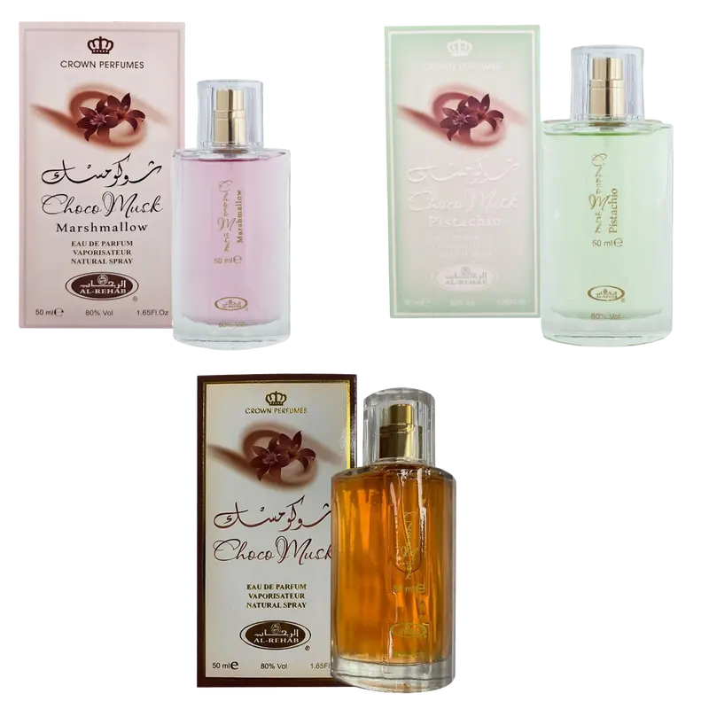 (3pc Bundle Pack) Choco Musk + Marshmallow + Pistachio by Al-Rehab EDP Spray, 50ml