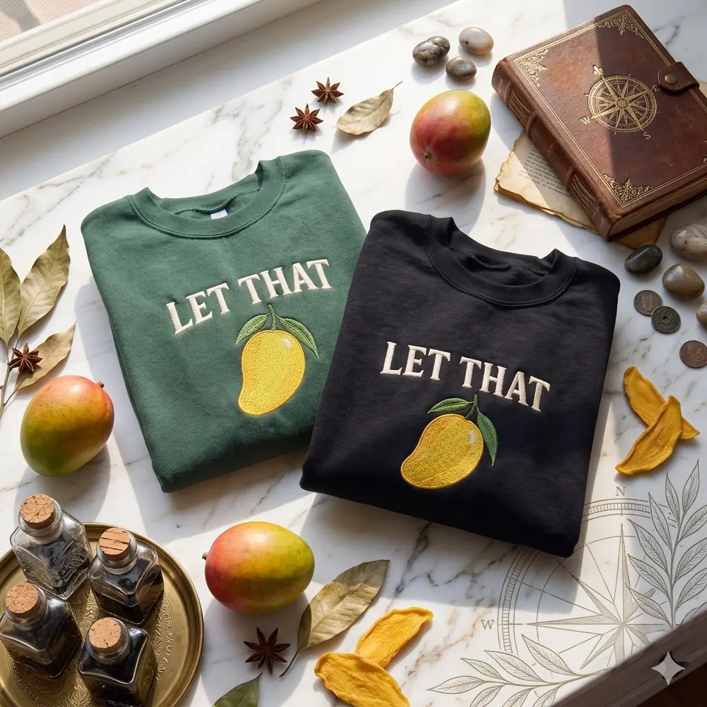 Embroidered Let That Mango Sweatshirt, Funny Fruit Pun Crewneck, Empowering Women Gift, Sarcastic Self Love Shirt, Let That Man Go Jumper