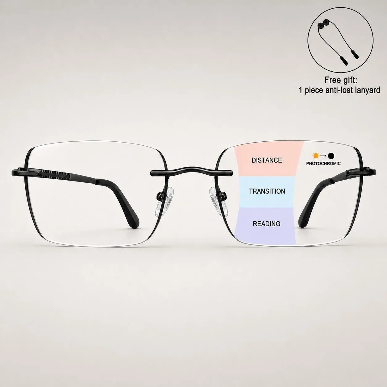 Progressive Multifocal Photochromic Reading Glasses for Men Women, Light Adaptive Rimless Readers, HD Clear Vision Eyeglasses for Reading, Computer & Outdoor Use