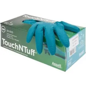 Ansell Size L, 5 mil, Industrial Grade, Powder Free Nitrile Disposable Gloves 9-1/2" Long, Teal, Smooth Beaded Rolled Cuffs, FDA Approved, Static Dissipative, Ambidextrous 92-600-L