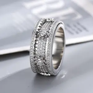 Full Diamond Rotating Gear Engagement Ring for Couples - Fashionable and Unique Jewelry