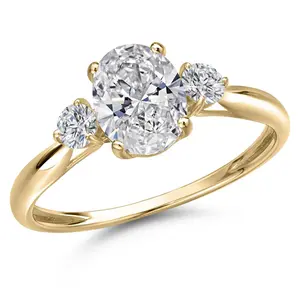 Gem Stone King 1.22 Cttw IGI Certified Lab Grown Diamond in 10K Yellow Gold Ring for Women | Oval Center Diamond 1.00 Ct | D-E Color | VS1-VS2 Clarity | Wedding Engagement Anniversary Ring