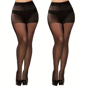 Women's sheer black tights, high-waisted pantyhose, plus size nylon stockings