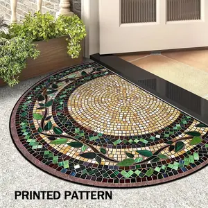 Half Round Entrance Floral Vine Pattern Mat Rug, Thickness 0.3mm, Vintage Luxury Colorful Floral Vine Pattern, New Zeolite Mud Rubber Bottom, Durable Decorative Mat Easy Clean Non-Slip