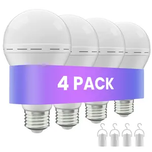 Rechargeable Emergency Light Bulbs 4 Pack Battery Powered LED 6000K Daylight E26 120V 12W 60W Equivalent 1200mAh for Home Camping Hurricanes Power Outage