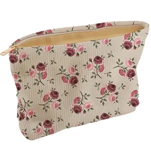 Large Corduroy Zipper Pouch for Makeup, Snacks, and Toiletries - 11”x8” Size storage travel cosmetic Vintage Vanity Bag
