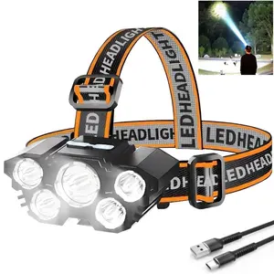 1PC Rechargable Headlamp,  5 LED Bright Headlamp with 4 Modes, ABS Material Lightweight Searchlight, Outdoor Emergency Lighting Head Light, Suitable for Camping, Hiking, Fishing, Walking, Night Running, Headlamp Rechargeable