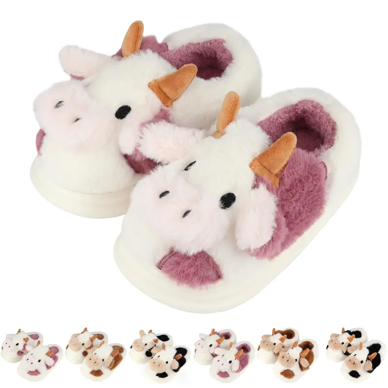 DIOLV Women's Cow Print Indoor Outdoor Slippers - Stylish Fashionable Soft Cotton Shoes for Women, Warm Plush Faux Fur, All-Inclusive Design, Ideal Wife Gift