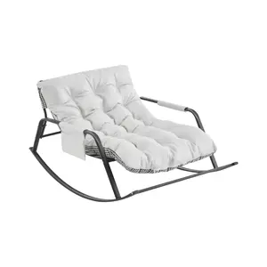 Extra-Wide Modern Body-Friendly Coastal Cushioned Effortless Rocking Chair, White Technical Leather Upholstered Armless Glider Accent Chair with Tufted Cushion, Iron Frame for Living Room, Nursery, Body-Friendly Rocking Chairs, Coastal Rocking Chairs