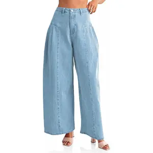 Flowyair Womens Baggy High Waisted Jeans Loose Boyfriend Wide Leg Side Pleated Denim Pants