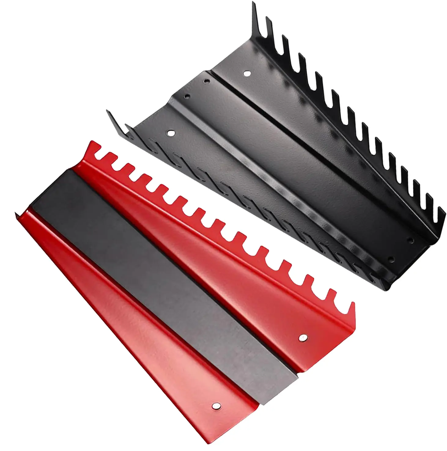 Red and Black 26-Compartment Metal Wrench Rack, Wrench Storage Rack, 2-Piece Set; Storage Tray, Tool Rack; Wall-Mounted Wrench Storage Rack Tray, Suitable for Most Toolboxes, Cabinets, or Drawers