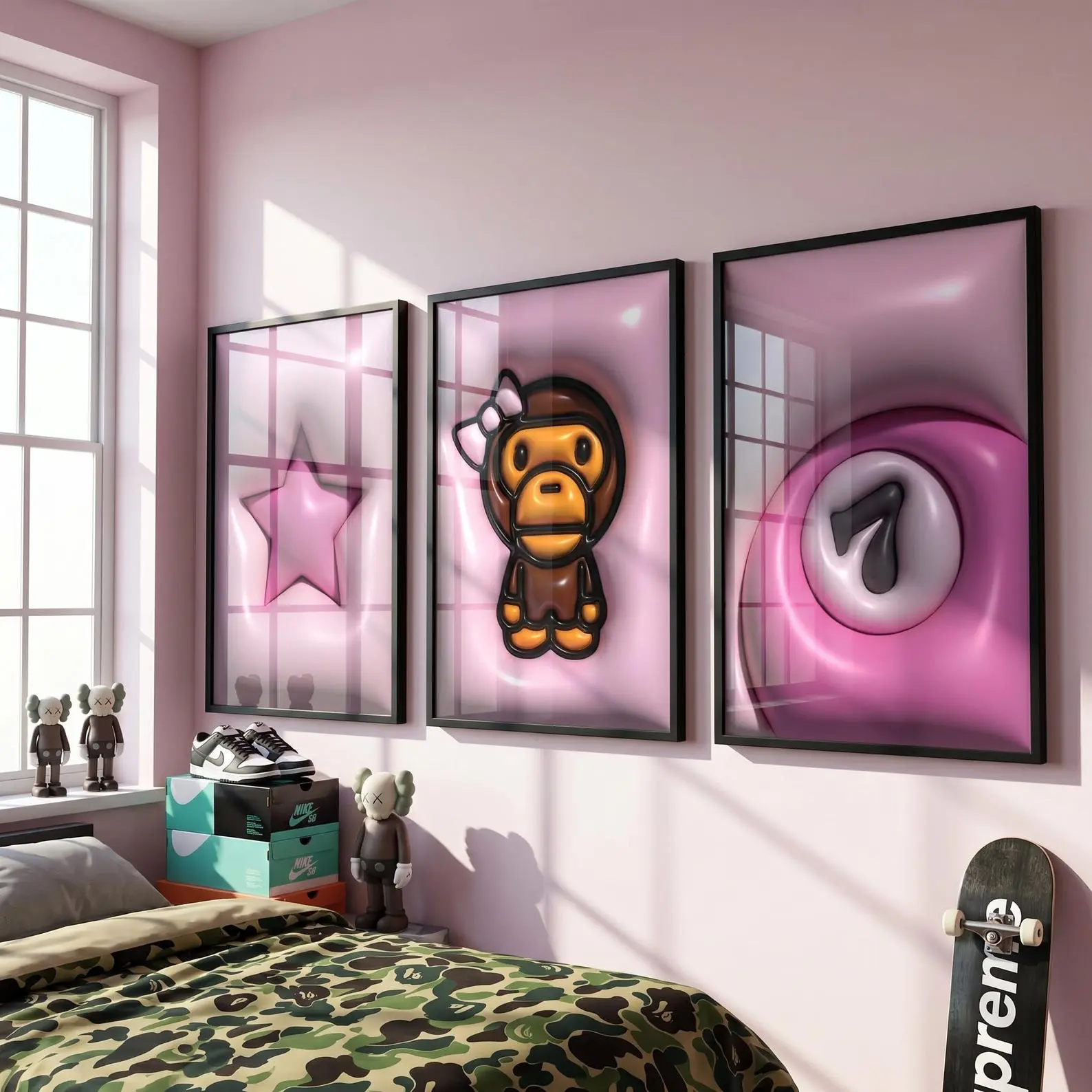 Pink Aesthetic Wall Art  | Cute Bear & Star Poster Set | Kawaii Room Decor Vibes