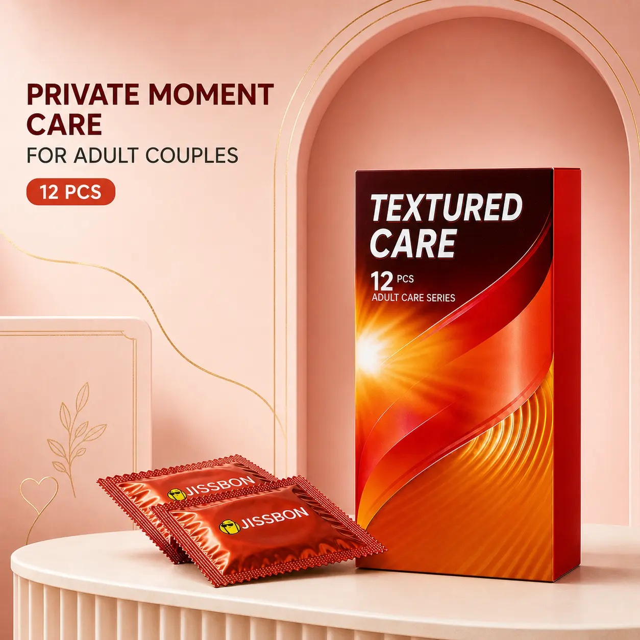 JISSBON Summer Date Night Ribbed Condoms for Couples, Textured Lubricated Latex Condoms for Comfortable Intimacy, Reservoir Tip Condoms for Men, Smooth Feel Ribbed Condom Pack, 12 24 36 Count