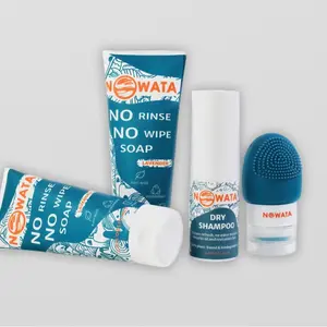 NOWATA Premium Care Bundle – 2 No-Rinse Soaps, Dry Shampoo Spray & Applicator – Waterless, Travel-Size, Plant-Based Hygiene Kit for Travel, Camping & On-the-Go Use