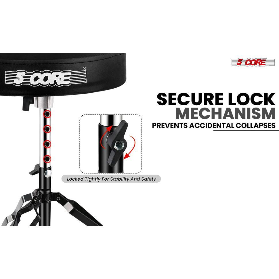 5Core Drum Throne Padded Guitar Stool Adjustable Drummer Seat for Adults & Kids VELVET BLACK