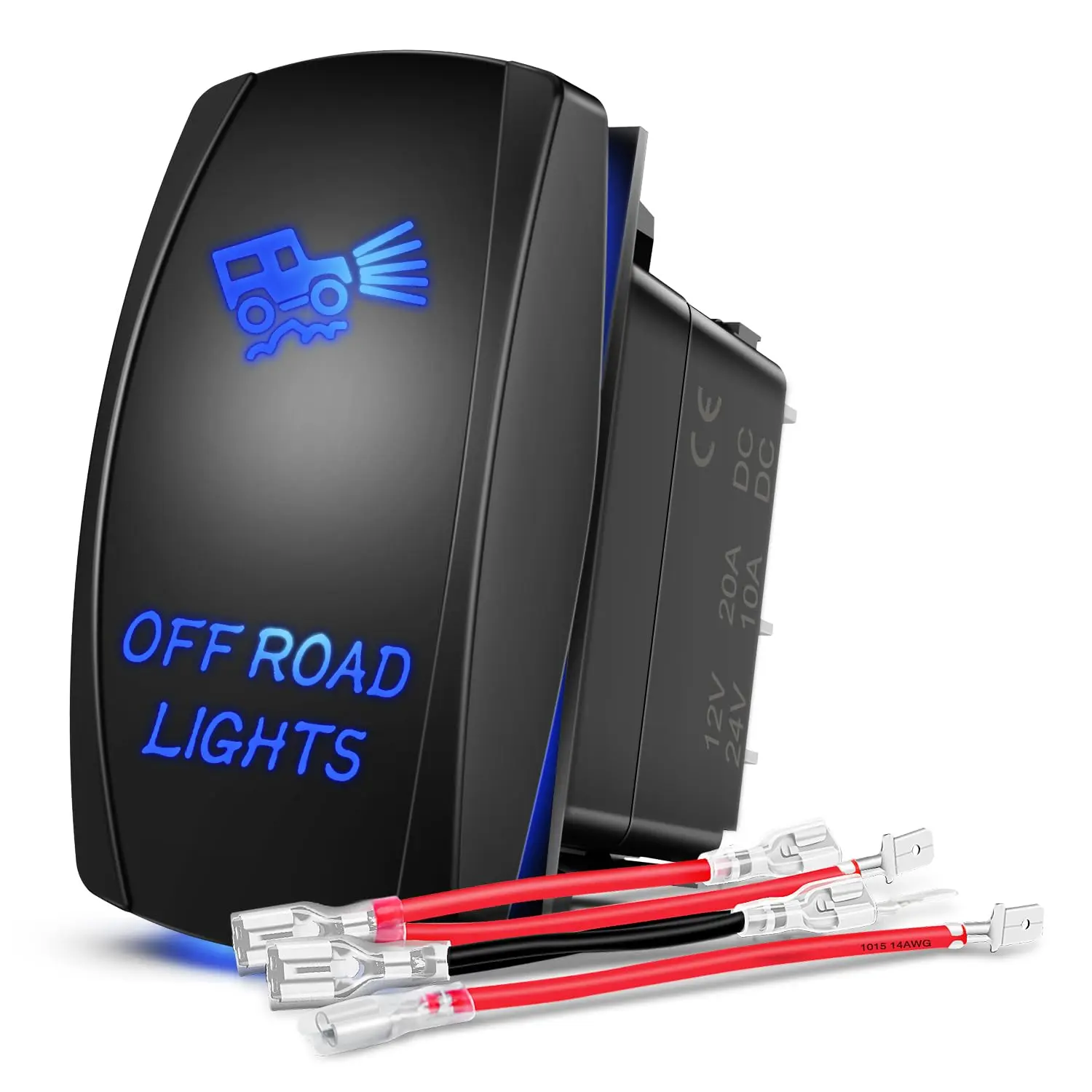 Nilight Off Road Light Rocker Switch - 5-Pin SPST, Laser Etched, Built-in LEDs, 20A/12V 10A/24V Blue, ABS+PC Plastic, Jumper Kit for Cars, Trucks, Boats